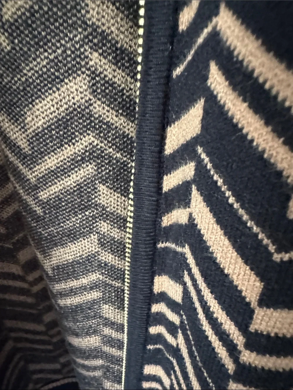 Anne Klein Black and Tan Geometric Zip-Front Turtleneck Sweater - Picture 4 of 9